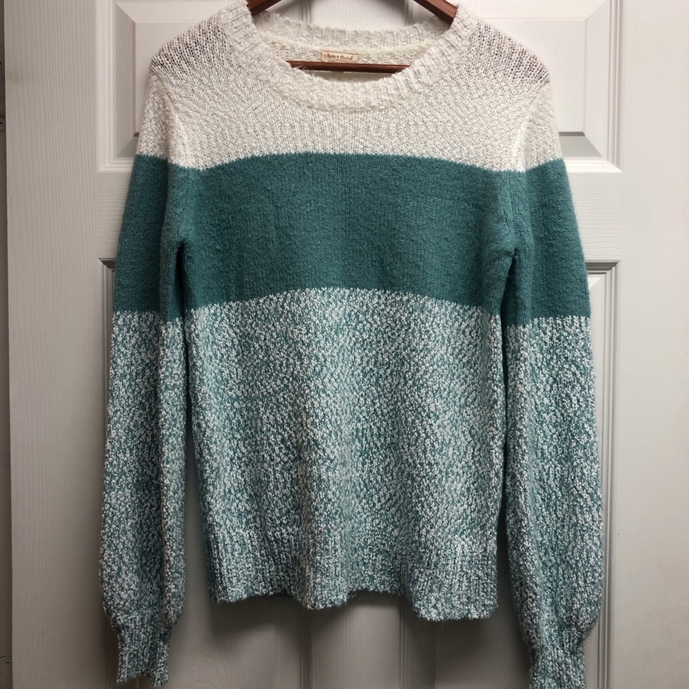 Hem & Thread Teal and White Crewneck Sweater